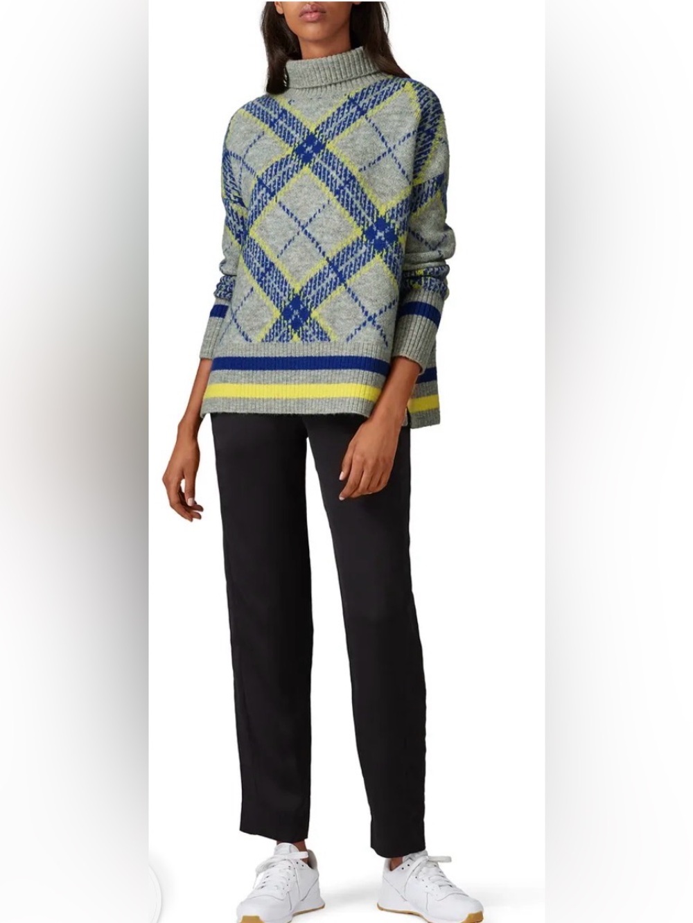 Central Park West Blue Plaid Turtleneck Sweater Size Small